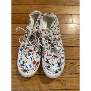 Dr. Seuss Cat in the Hat Lace-Up Sneakers Size 42 White Novelty Print Shoes
